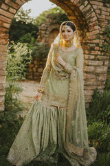 MAHA WAJAHAT PISTACHIO GHARARA BRIDAL COLLECTION CHIFFON