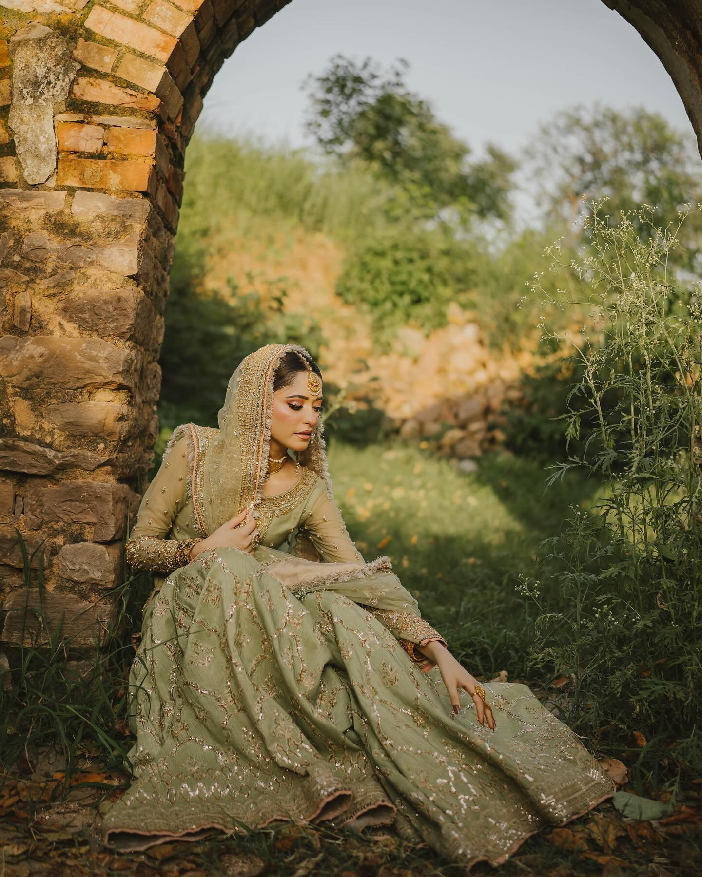 MAHA WAJAHAT PISTACHIO GHARARA BRIDAL COLLECTION CHIFFON