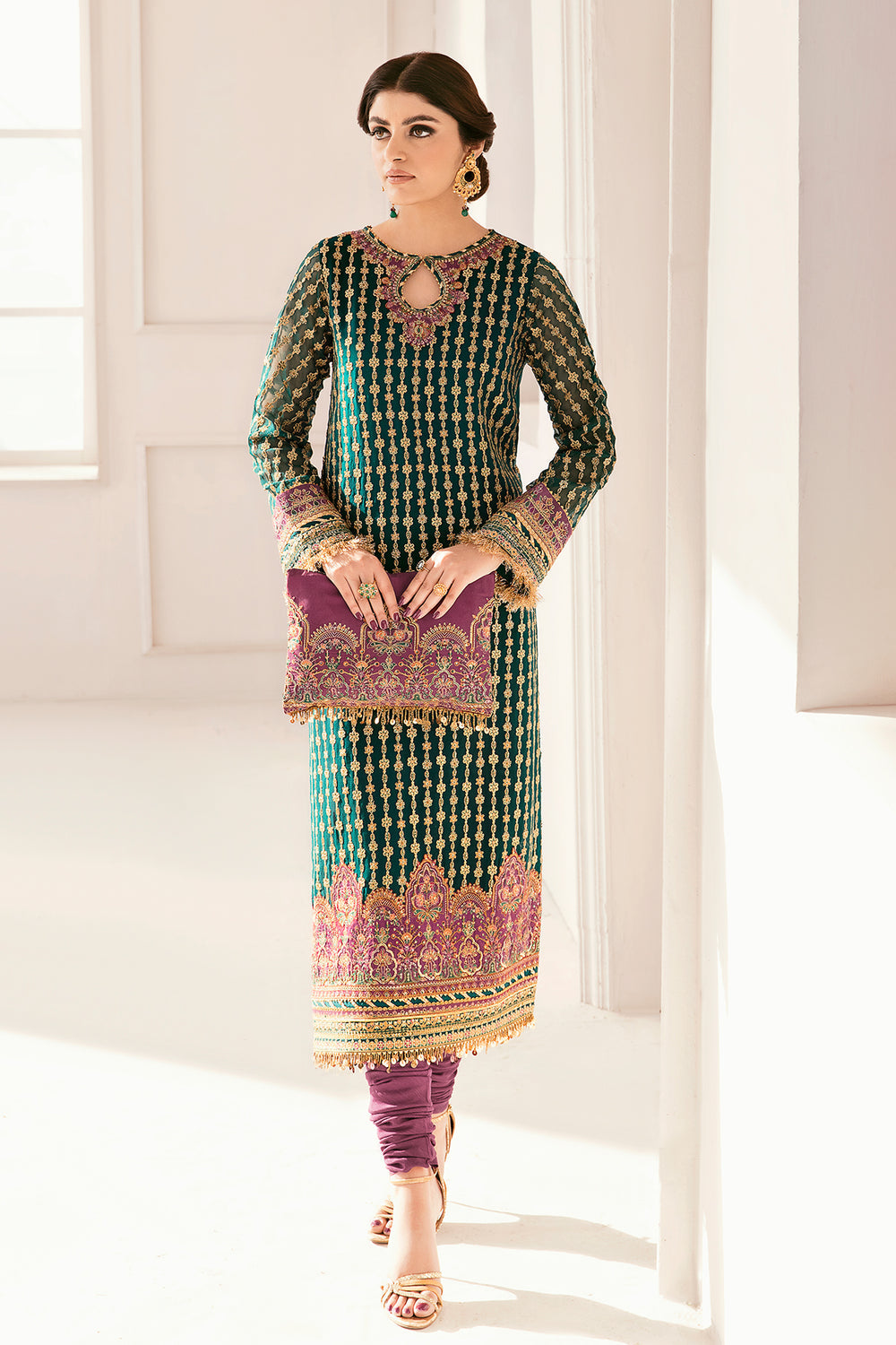 BAROQUE | EXCLUSIVE GHARARA | ELEGANTLY PREMIUM HAND EMBELLISHMENT EMBROIDERED SEQUENCE WORK CHIFFON GHARARA | UNSTITCHED 3-PIECE | CH11-06
