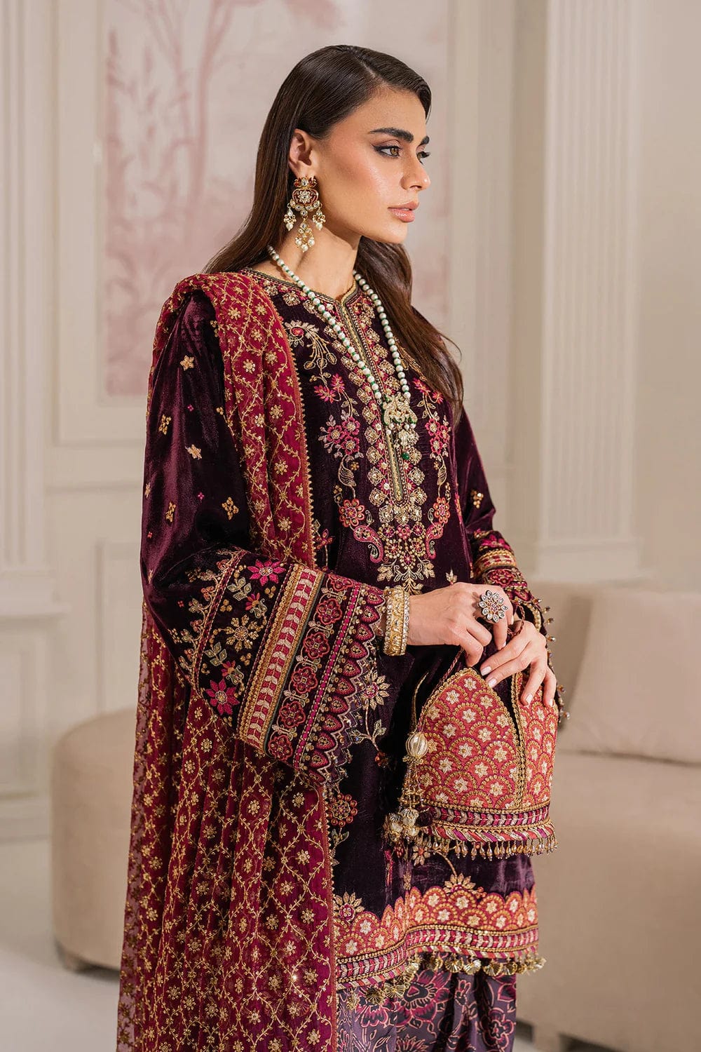 BAROQUE- MAROON- EMBROIDERED VELVET COLLECTION 