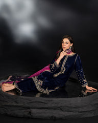 IFRAH BY NAQSHI | LUXURY 9000 MICRO VELVET SHIRT | BEAUTIFULLY MULTI THREAD EMBROIDERED WORK WITH HANGING TASSELS WORK | UNSTITCHED 3-PIECE SUIT | NQ-072