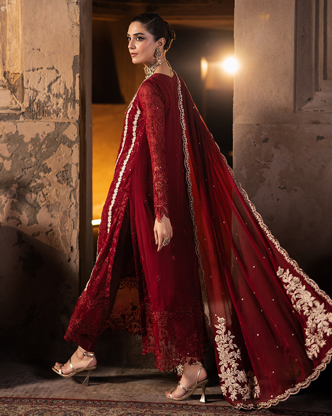 ROYAL CRIMSON BY AZURE | ELEGANTLY ARTICLE | PREMIUM HAND EMBELLISHMENTE EMBROIDERED CHIFFON DRESS | UNSTITCHED 3-PIECE SUIT | D-I-01253