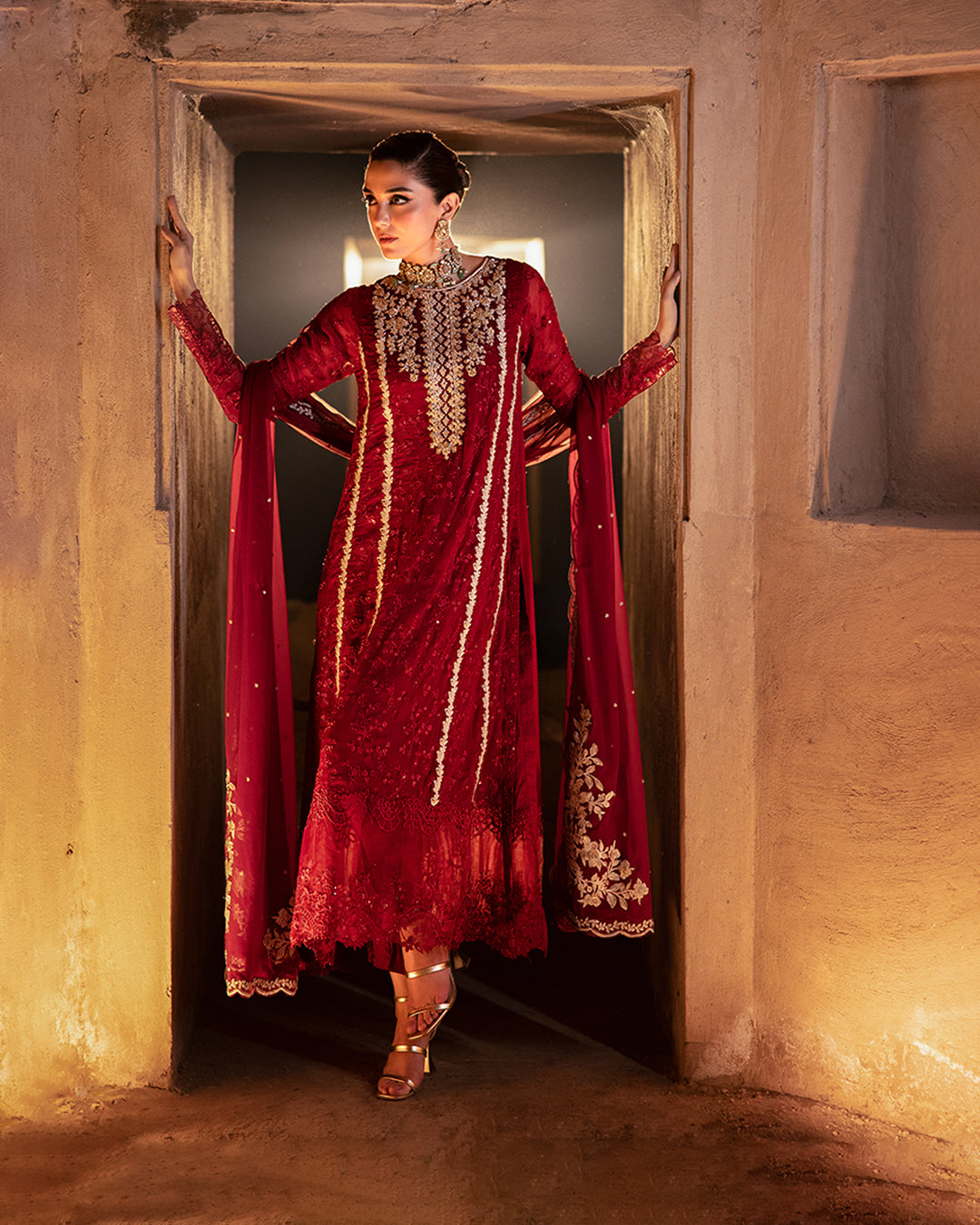ROYAL CRIMSON BY AZURE | ELEGANTLY ARTICLE | PREMIUM HAND EMBELLISHMENTE EMBROIDERED CHIFFON DRESS | UNSTITCHED 3-PIECE SUIT | D-I-01253