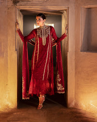 ROYAL CRIMSON BY AZURE | ELEGANTLY ARTICLE | PREMIUM HAND EMBELLISHMENTE EMBROIDERED CHIFFON DRESS | UNSTITCHED 3-PIECE SUIT | D-I-01253