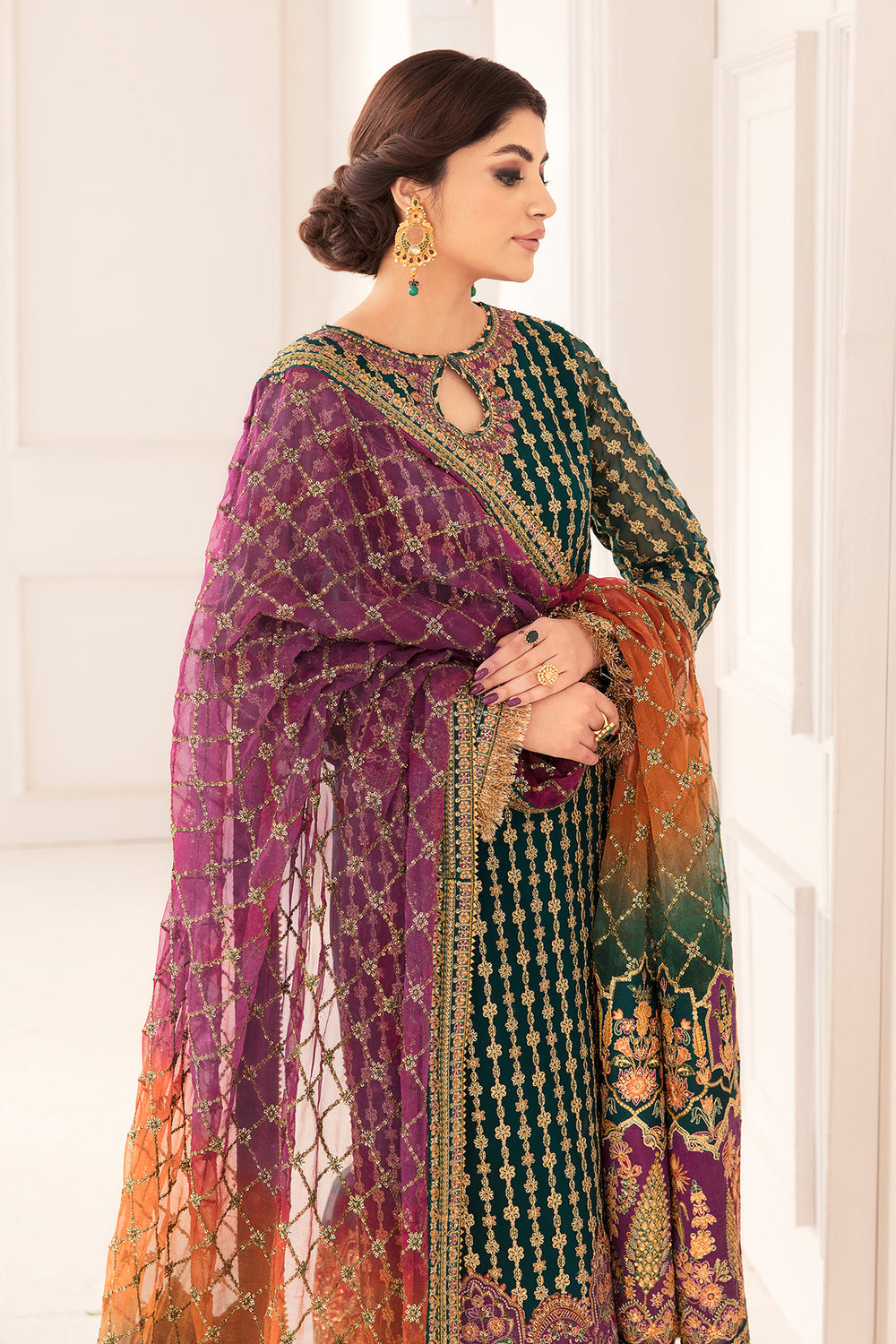 BAROQUE | EXCLUSIVE GHARARA | ELEGANTLY PREMIUM HAND EMBELLISHMENT EMBROIDERED SEQUENCE WORK CHIFFON GHARARA | UNSTITCHED 3-PIECE | CH11-06
