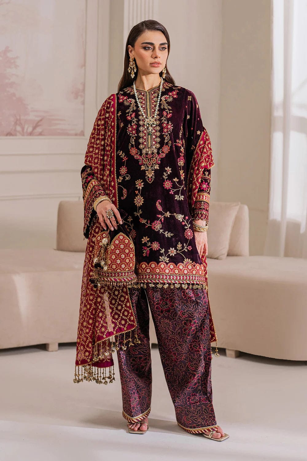 BAROQUE- MAROON- EMBROIDERED VELVET COLLECTION 