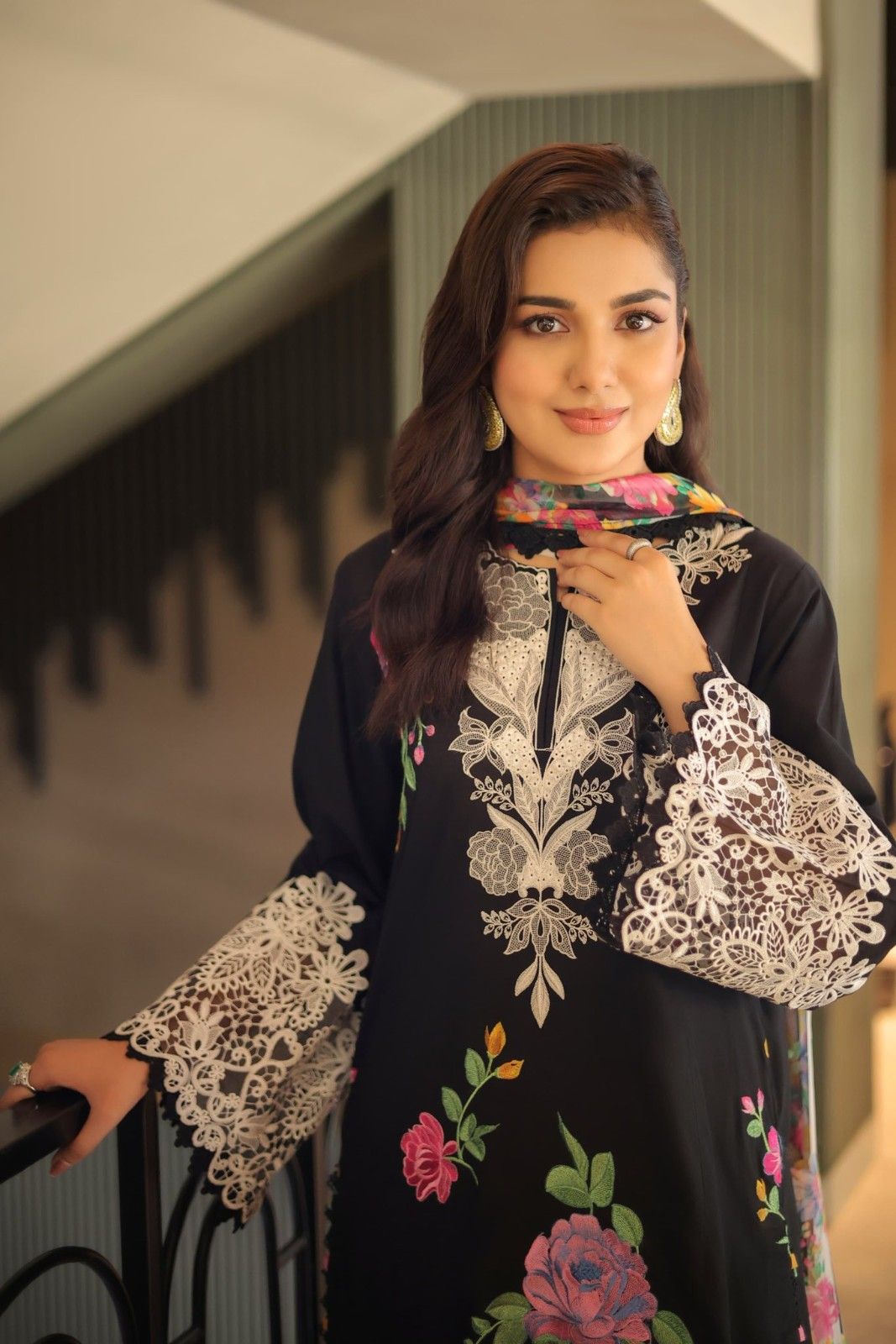 ANEELAS | LUXURY LAWN  HEAVY THREAD EMBROIDERED WORK WITH LAZER CUT WORK & MULTI FLOWER BANCHES ATTACHED | UNSTITCHED 3-PIECE SUIT