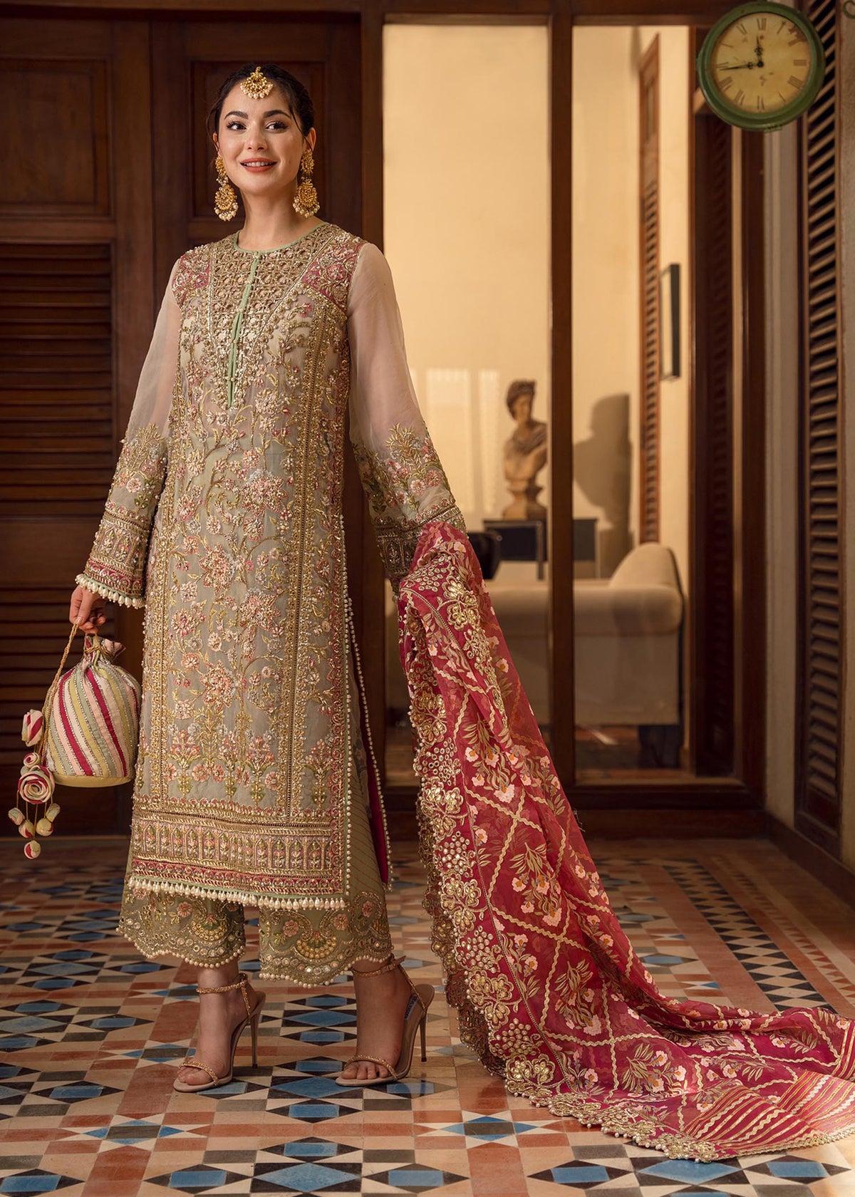 CRIMSON LUXURY EMBROIDERED ORGANZA - 3 PIECE UNSTITCHED SUIT