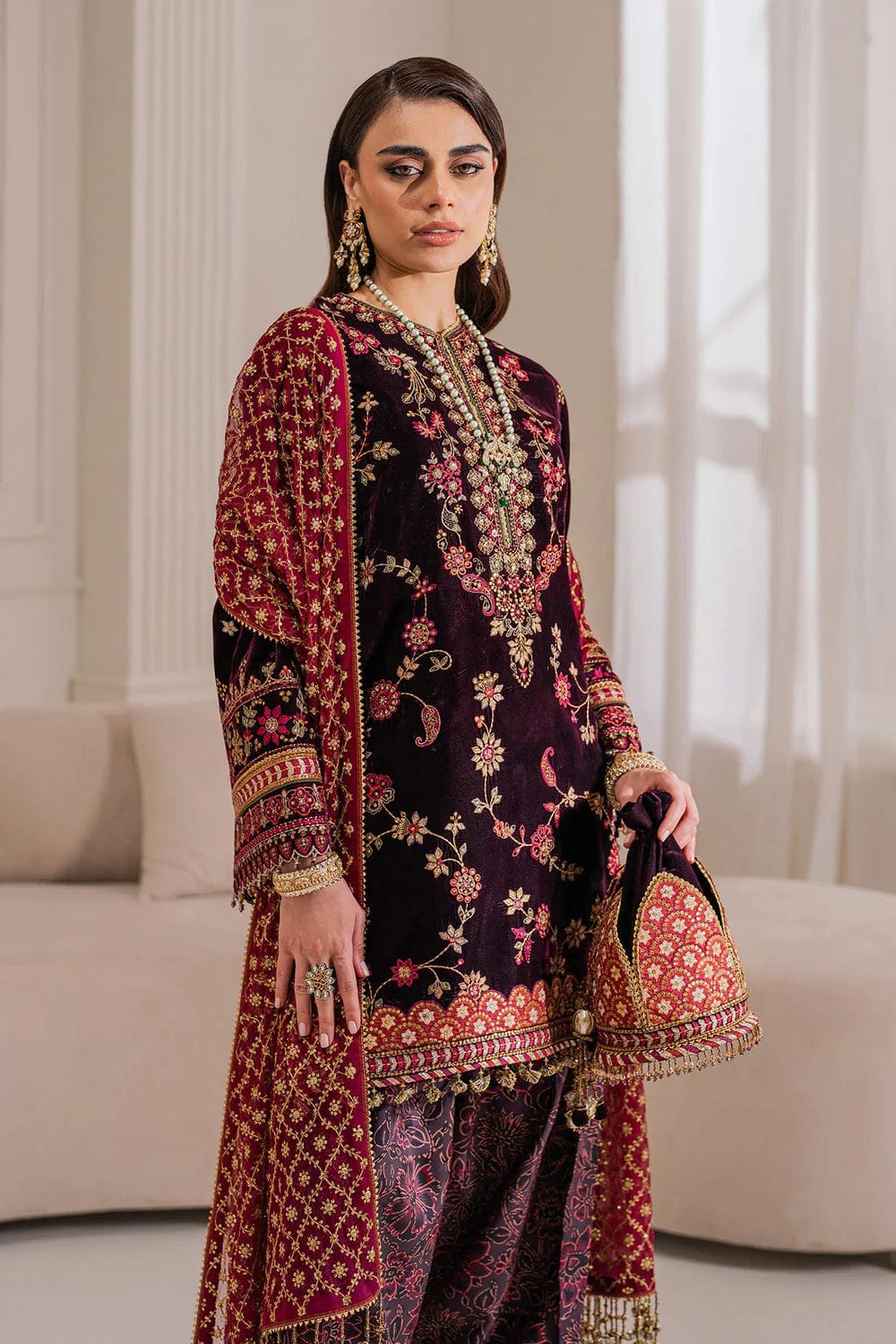 BAROQUE- MAROON- EMBROIDERED VELVET COLLECTION 