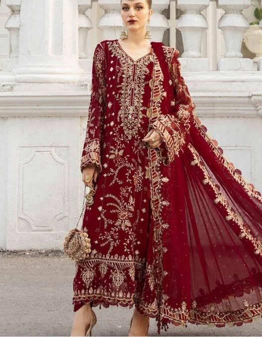 MARIA.B | ELEGANTLY ARTICLE | FULLY HEAVY MULTI THREAD EMBROIDERED SEQUENCE WORK WITH PEARL'S WORK, MOTI WORK & STONE WORK CHIFFON DRESS | UNSTITCHED 3-PIECE SUIT | MPC-24-107