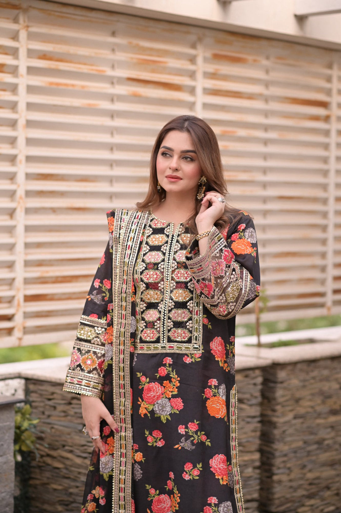 ANEELAS | LUXURY MULTI DIGITAL PRINTED SILK DRESS WITH FULL HEAVY MULTI THREAD EMBROIDERD SEQUENCE WORK | UNSTITCHED 3-PIECE SUIT
