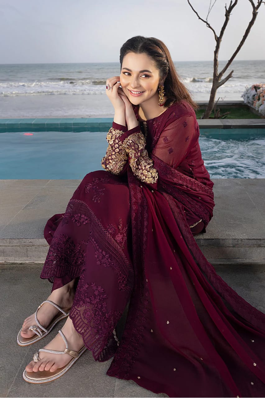 AZURE MAROON EMBROIDERED CHIFFON COLLECTION UNSTITCHED 3 PIECE SEQUINCE EMBROIDERED CHIFFON CARNELIAN