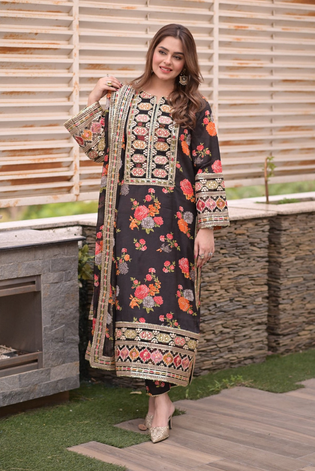 ANEELAS | LUXURY MULTI DIGITAL PRINTED SILK DRESS WITH FULL HEAVY MULTI THREAD EMBROIDERD SEQUENCE WORK | UNSTITCHED 3-PIECE SUIT