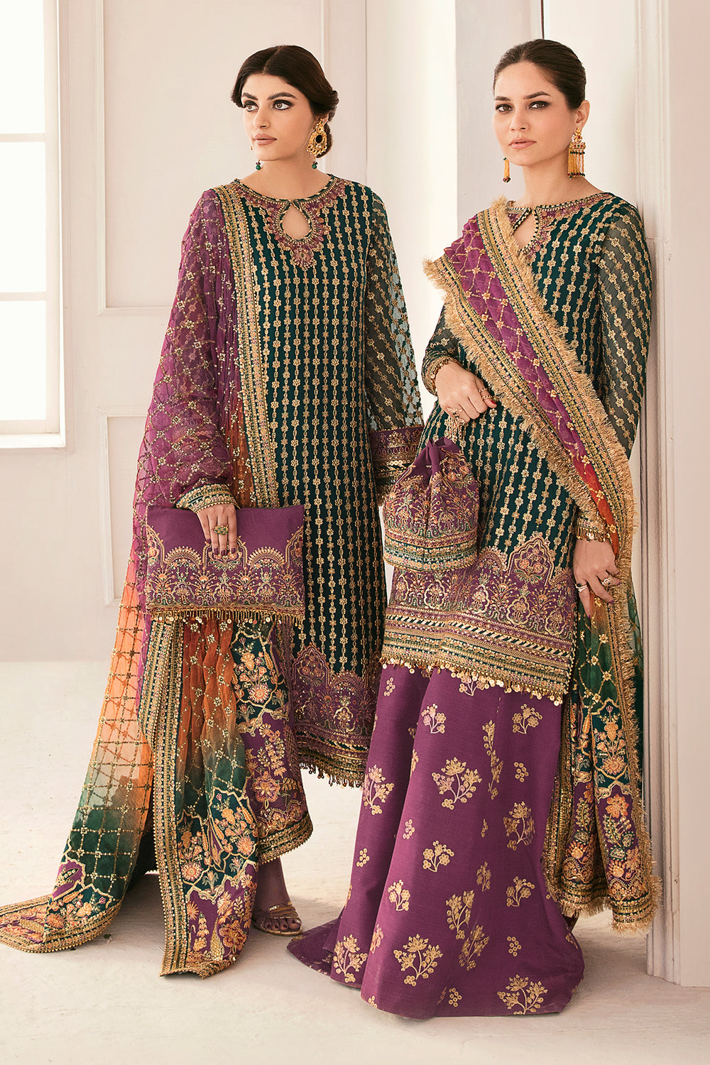 BAROQUE | EXCLUSIVE GHARARA | ELEGANTLY PREMIUM HAND EMBELLISHMENT EMBROIDERED SEQUENCE WORK CHIFFON GHARARA | UNSTITCHED 3-PIECE | CH11-06
