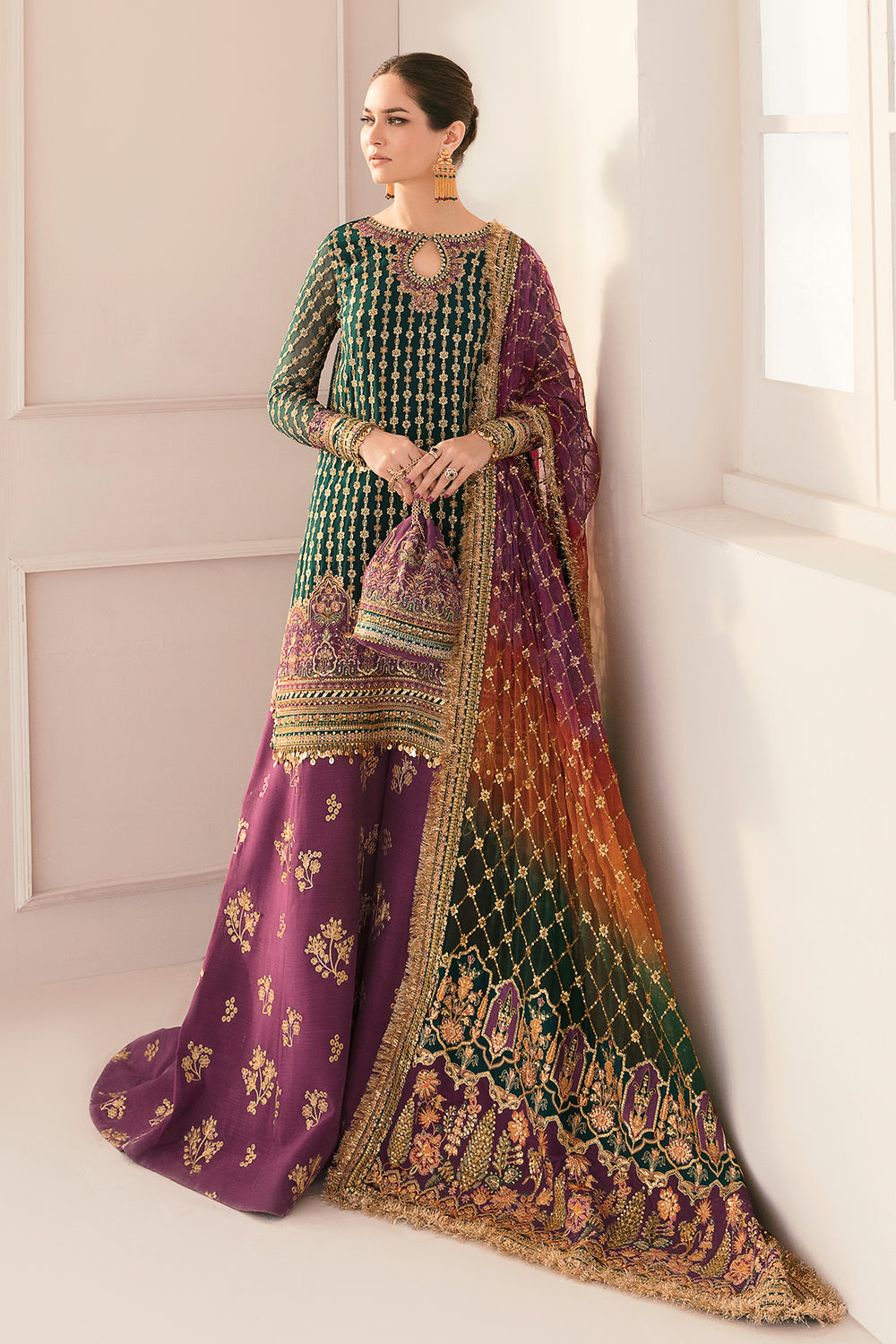 BAROQUE | EXCLUSIVE GHARARA | ELEGANTLY PREMIUM HAND EMBELLISHMENT EMBROIDERED SEQUENCE WORK CHIFFON GHARARA | UNSTITCHED 3-PIECE | CH11-06