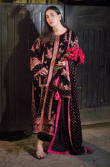 OCEAN BY ANEELAS | ELEGANTLY VELVET DRESS | FULLY HEAVY MULTI THREAD EMBROIDERED SEQUENCE WORK WITH HANGING TASSELS WORK | UNSTITCHED 3-PIECE SUIT