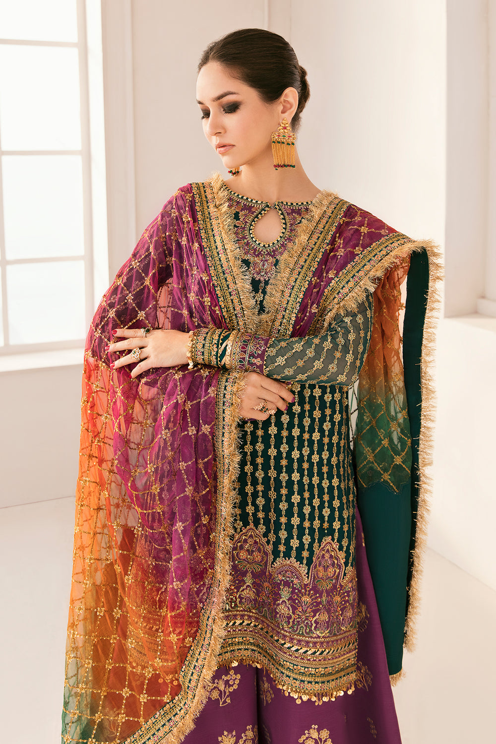 BAROQUE | EXCLUSIVE GHARARA | ELEGANTLY PREMIUM HAND EMBELLISHMENT EMBROIDERED SEQUENCE WORK CHIFFON GHARARA | UNSTITCHED 3-PIECE | CH11-06