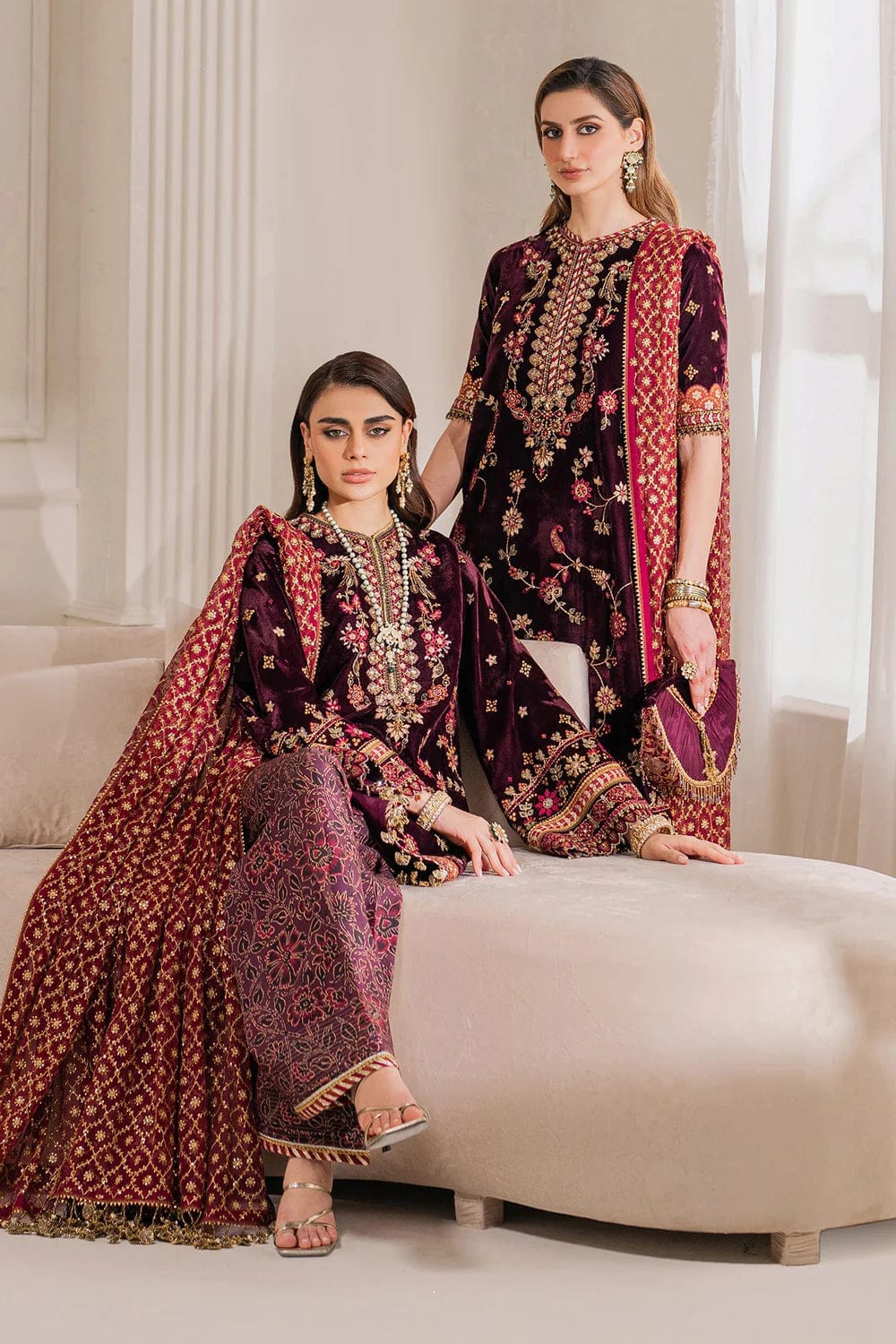 BAROQUE- MAROON- EMBROIDERED VELVET COLLECTION 