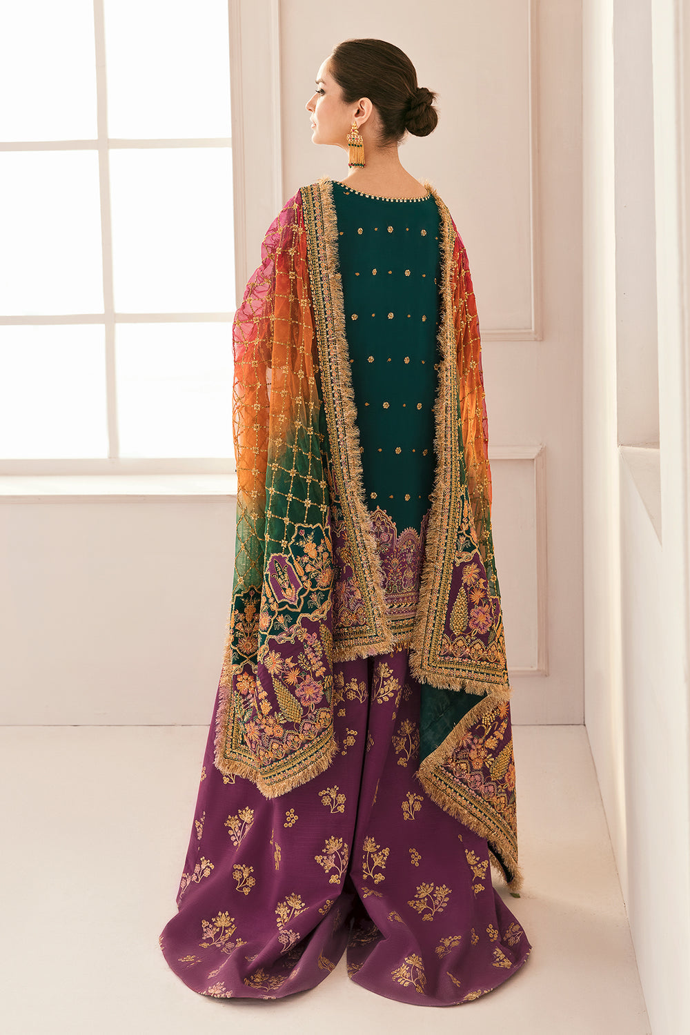 BAROQUE | EXCLUSIVE GHARARA | ELEGANTLY PREMIUM HAND EMBELLISHMENT EMBROIDERED SEQUENCE WORK CHIFFON GHARARA | UNSTITCHED 3-PIECE | CH11-06