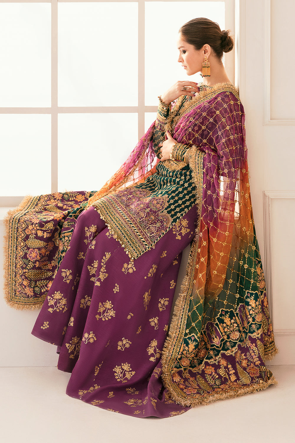 BAROQUE | EXCLUSIVE GHARARA | ELEGANTLY PREMIUM HAND EMBELLISHMENT EMBROIDERED SEQUENCE WORK CHIFFON GHARARA | UNSTITCHED 3-PIECE | CH11-06