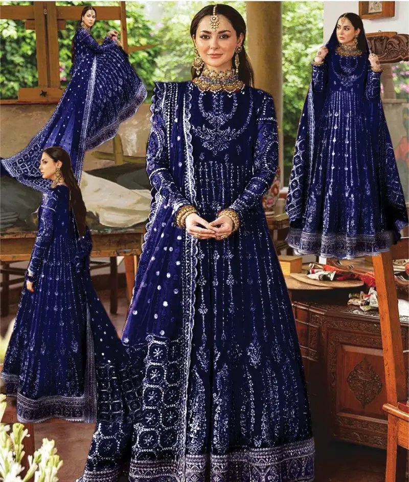 Afrozeh Blue Bridal Collection Net Maxi Replica