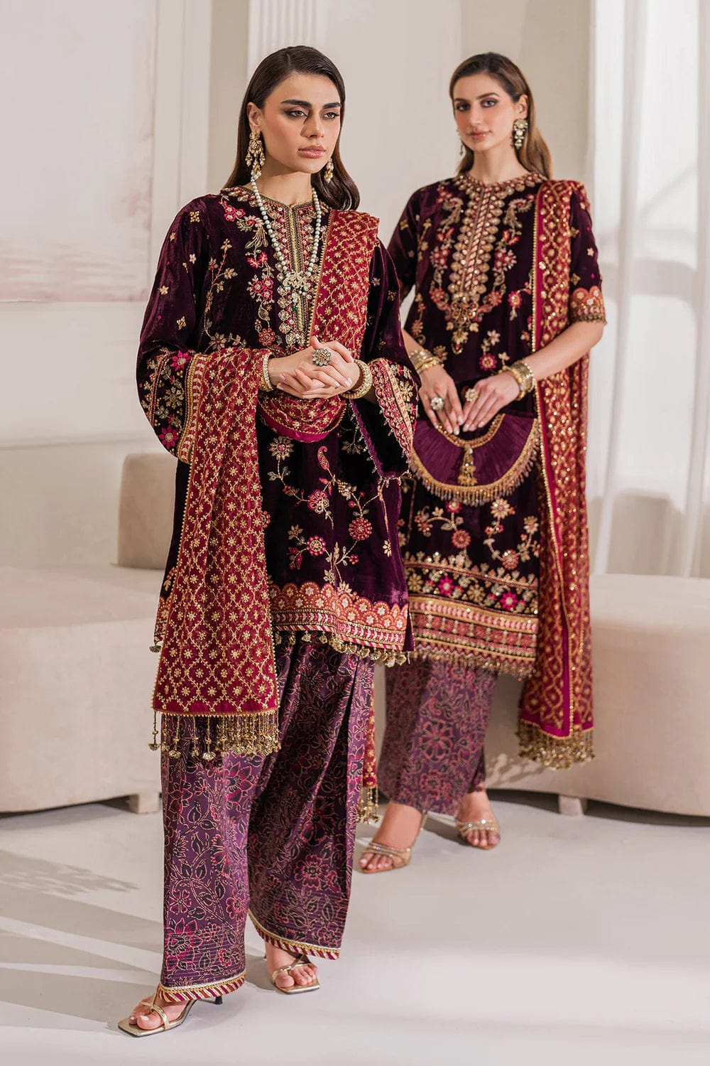 BAROQUE- MAROON- EMBROIDERED VELVET COLLECTION 