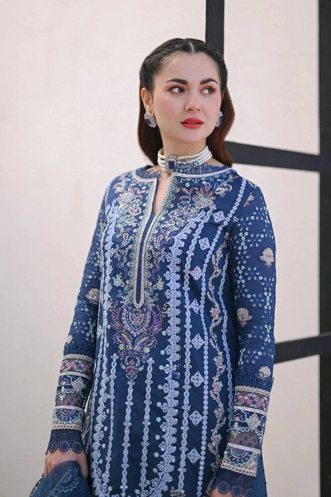 QALAMKAR BLUE LUXURY LAWN EMBROIDERED 3-PIECE UNSTITCHED SUIT