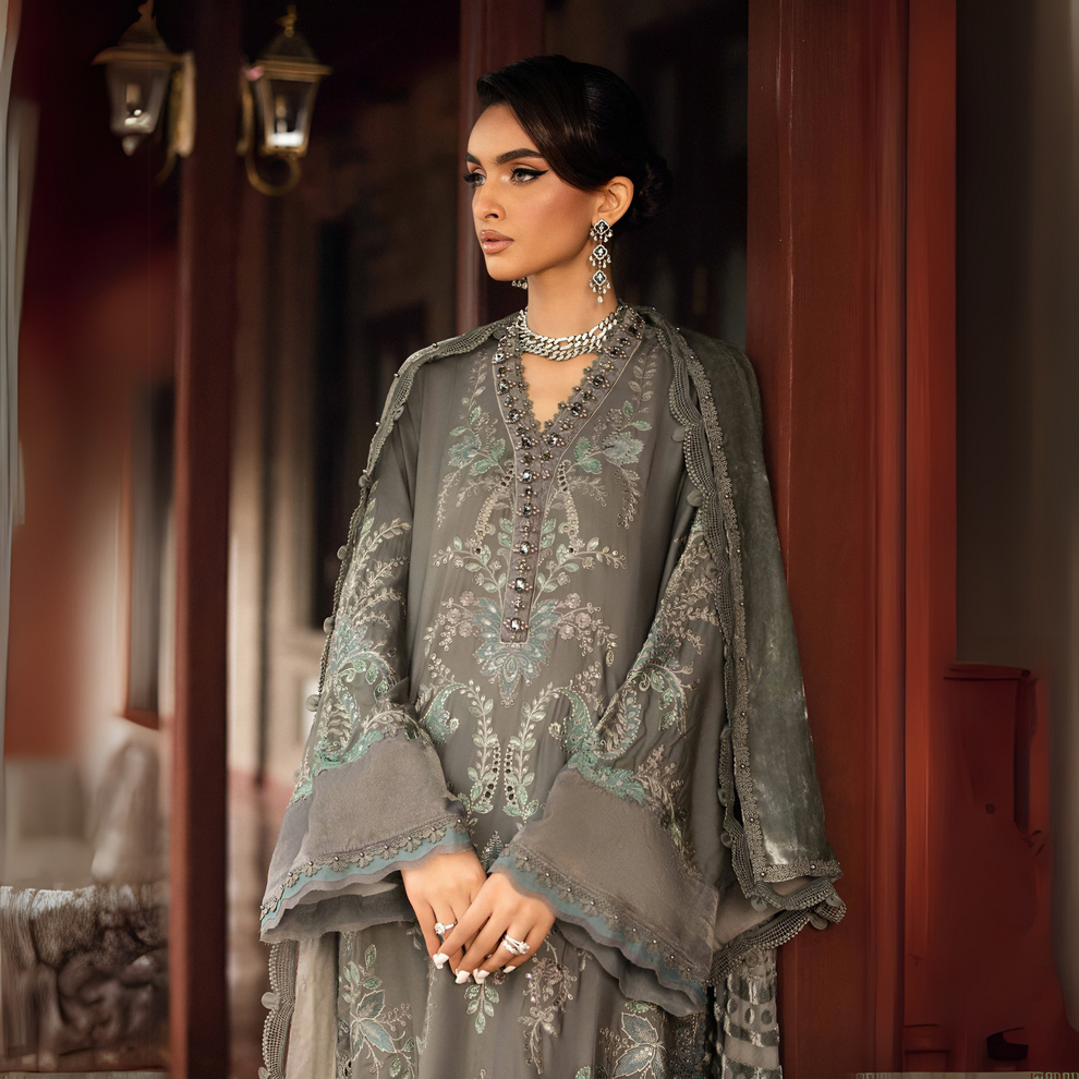 MARIA B - LUXURY LAWN - CHIKANKARI WORK WITH HEAVY EMBROIDERED -  UNSTITCHED 3-PIECE SUIT