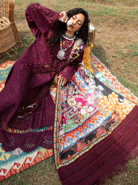 BIN ILYAS - LUXURY LAWN EMBROIDERED WITH DIGITAL PRINTED SILK DUPATTA & TROUSER 3 PIECE UNSTITCHED SUIT