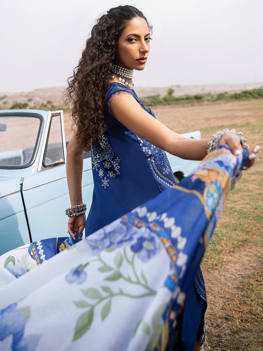 MEM SAAB BY BINILYAS - ROYAL BLUE LUXURY EMBROIDERED LAWN UNSTITCHED 3-PIECE SUIT