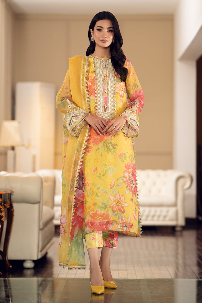 BAROQUE - DIGITAL PRINTED SWISS LAWN WITH HEAVY EMBROIDERED COLLECTION - UNSTITCHED 3-PIECE SUIT - YELLOW FLORAL