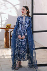 QALAMKAR BLUE LUXURY LAWN EMBROIDERED 3-PIECE UNSTITCHED SUIT