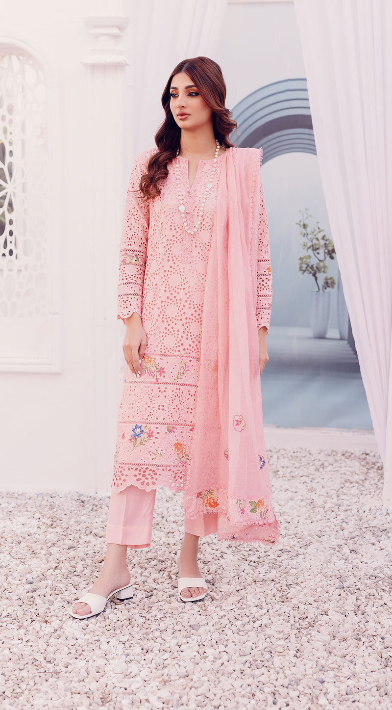 PINK DOVE BY SABEEN ABBAS | LUXURY CHICKENKARI WORK WITH FULL HEAVY EMBROIDERED LAWN | UNSTITCHED 3-PIECE SUIT