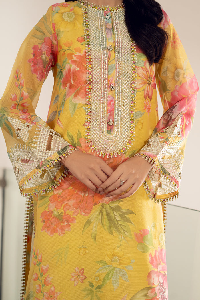 BAROQUE - DIGITAL PRINTED SWISS LAWN WITH HEAVY EMBROIDERED COLLECTION - UNSTITCHED 3-PIECE SUIT - YELLOW FLORAL