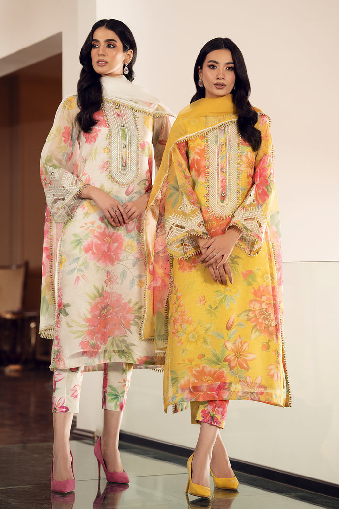 BAROQUE - DIGITAL PRINTED SWISS LAWN WITH HEAVY EMBROIDERED COLLECTION - UNSTITCHED 3-PIECE SUIT - YELLOW FLORAL