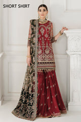 BAROQUE | ELEGANTLY WEAR | FULLY HEAVY MULTI THREAD EMBROIDERED WORK WITH HANGING TASSELS WORK NET SHIRT | UNSTITCHED 3-PIECE SUIT | CH10-07