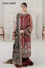 BAROQUE | ELEGANTLY WEAR | FULLY HEAVY MULTI THREAD EMBROIDERED WORK WITH HANGING TASSELS WORK NET SHIRT | UNSTITCHED 3-PIECE SUIT | CH10-07