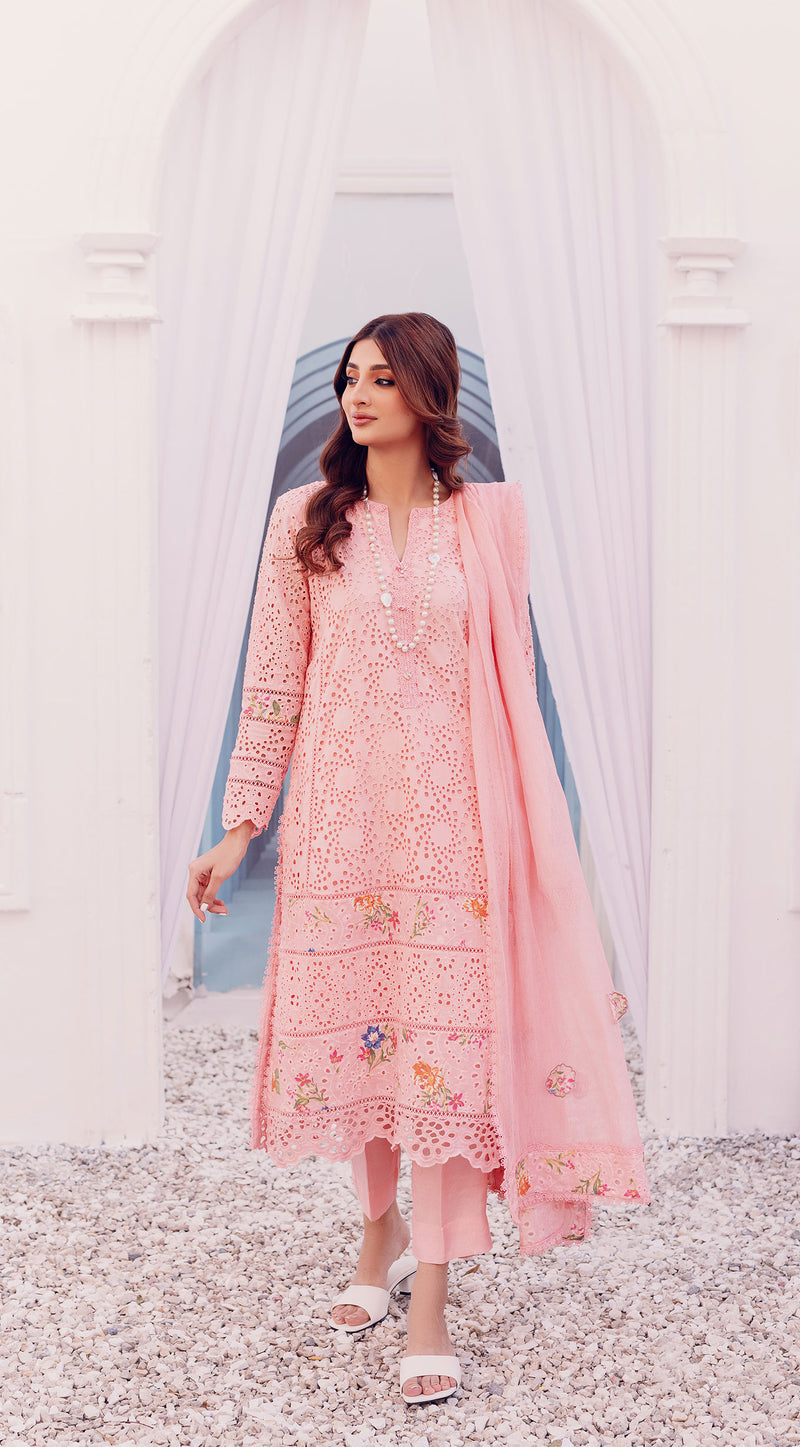 PINK DOVE BY SABEEN ABBAS | LUXURY CHICKENKARI WORK WITH FULL HEAVY EMBROIDERED LAWN | UNSTITCHED 3-PIECE SUIT