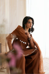 VANYA | BEAUTIFULLY SHELFER STONE EMBROIDERED WORK & ATTACHED IRON STONE WORK WITH HANGING TASSELS WORK SHAMOSE SILK DRESS | UNSTITCHED 3-PIECE SUIT | SY-01