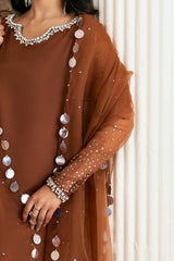 VANYA | BEAUTIFULLY SHELFER STONE EMBROIDERED WORK & ATTACHED IRON STONE WORK WITH HANGING TASSELS WORK SHAMOSE SILK DRESS | UNSTITCHED 3-PIECE SUIT | SY-01