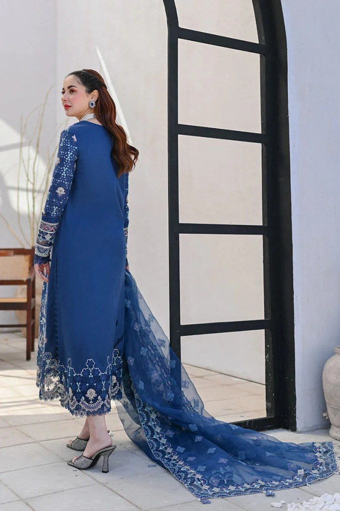 QALAMKAR BLUE LUXURY LAWN EMBROIDERED 3-PIECE UNSTITCHED SUIT