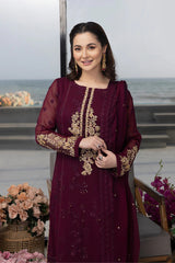 AZURE MAROON EMBROIDERED CHIFFON COLLECTION UNSTITCHED 3 PIECE SEQUINCE EMBROIDERED CHIFFON CARNELIAN