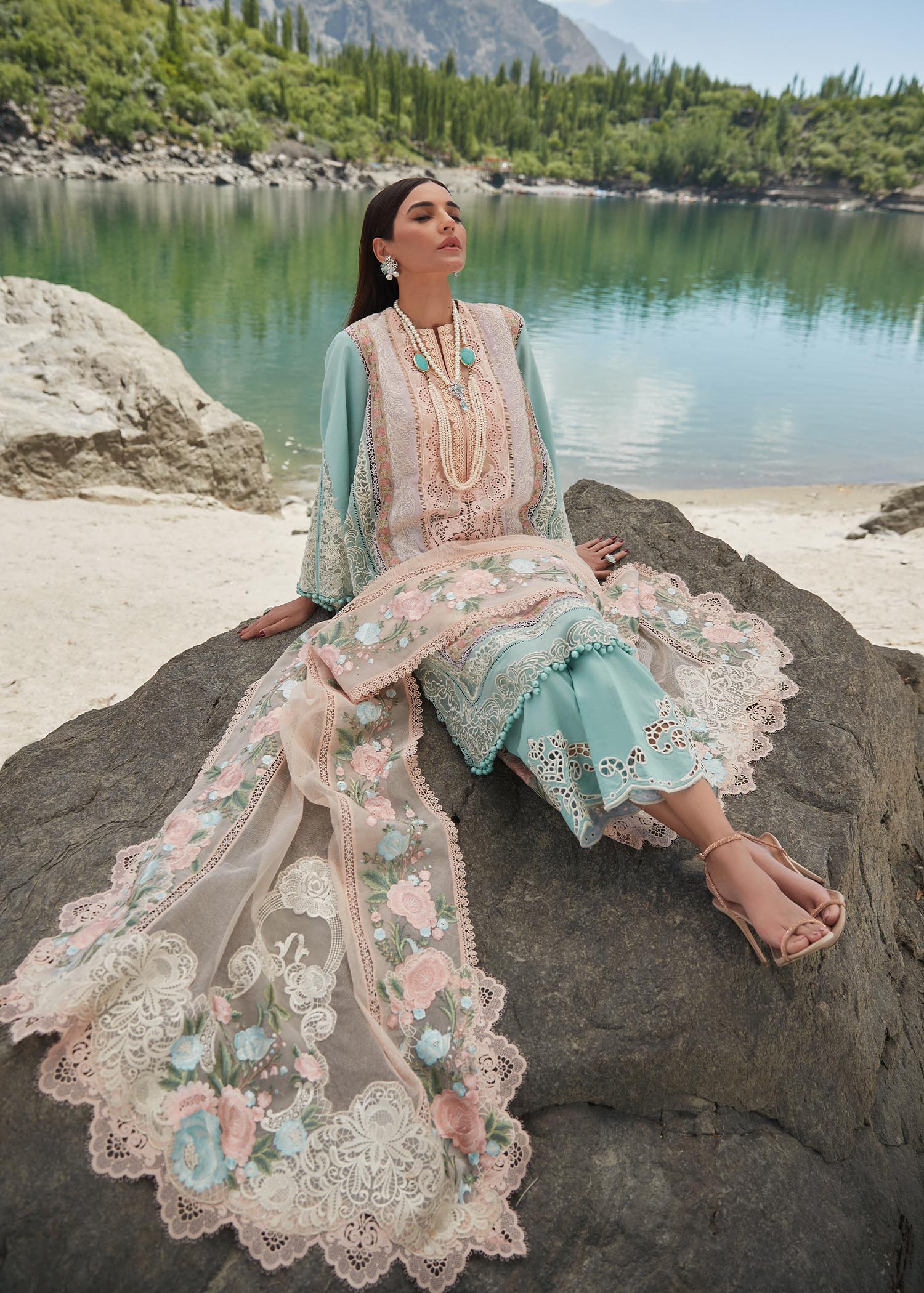 CRIMSON - MOUNTAIN LOVE - LUXURY LAWN – CHIKANKARI - (3) PIECE UNSTITCHED SUIT