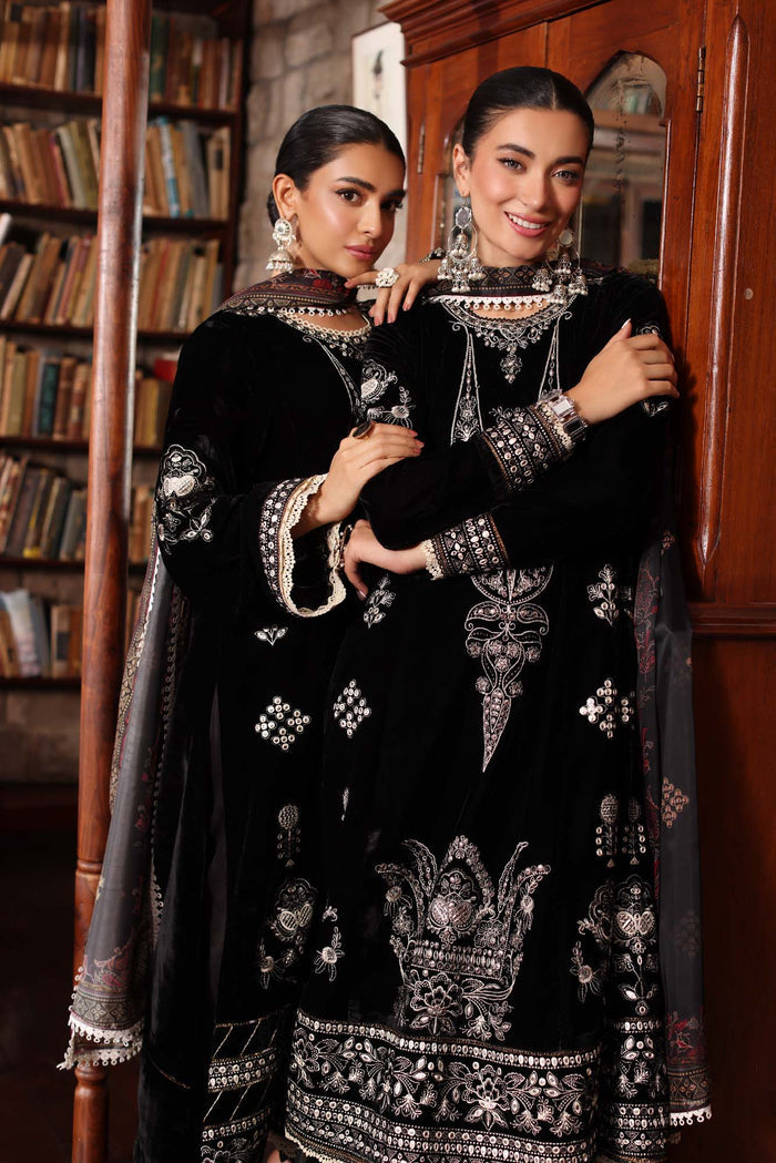 NOOR BY SAADIA ASAD EMBROIDERED BLACK VELVET SUIT