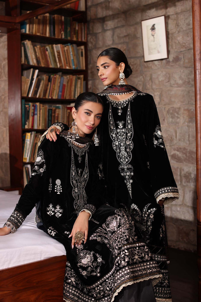 NOOR BY SAADIA ASAD EMBROIDERED BLACK VELVET SUIT