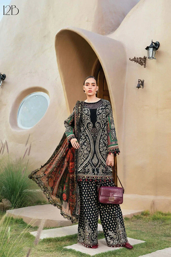 MARIA B | M PRINTS WITH HEAVY EMBROIDERED UNSTITCHED 3-PIECE SUIT | MPT-2512-B