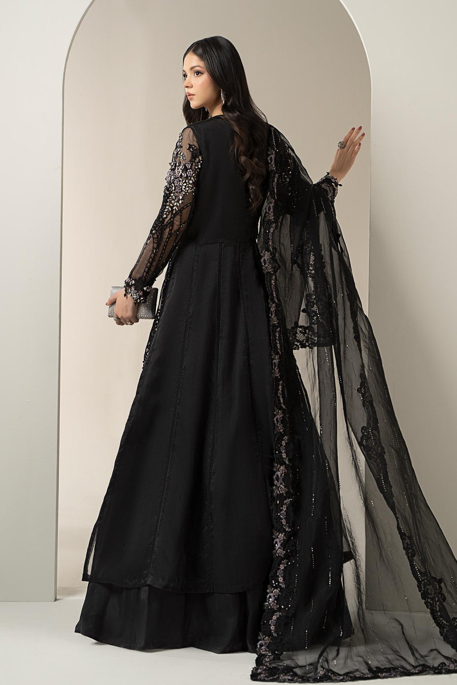 MARIA B | EXCLUSIVE WEAR | PREMIUM HAND EMBELLISHMENTE EMBROIDERED NET MAXI | UNSTITCHED 3-PIECE SUIT | BDS-3004 | BLACKY