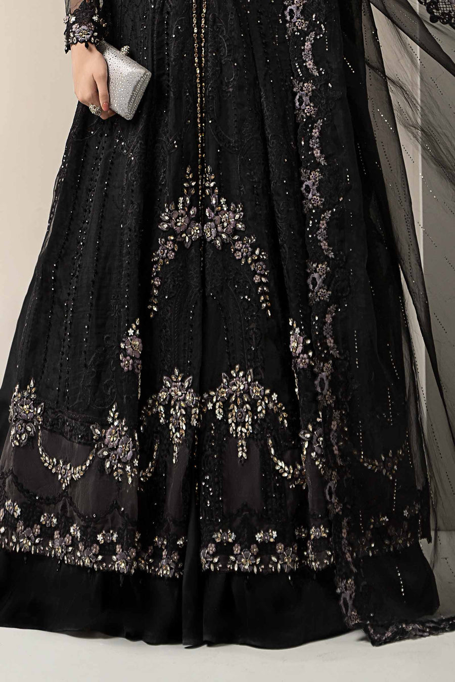 MARIA B | EXCLUSIVE WEAR | PREMIUM HAND EMBELLISHMENTE EMBROIDERED NET MAXI | UNSTITCHED 3-PIECE SUIT | BDS-3004 | BLACKY