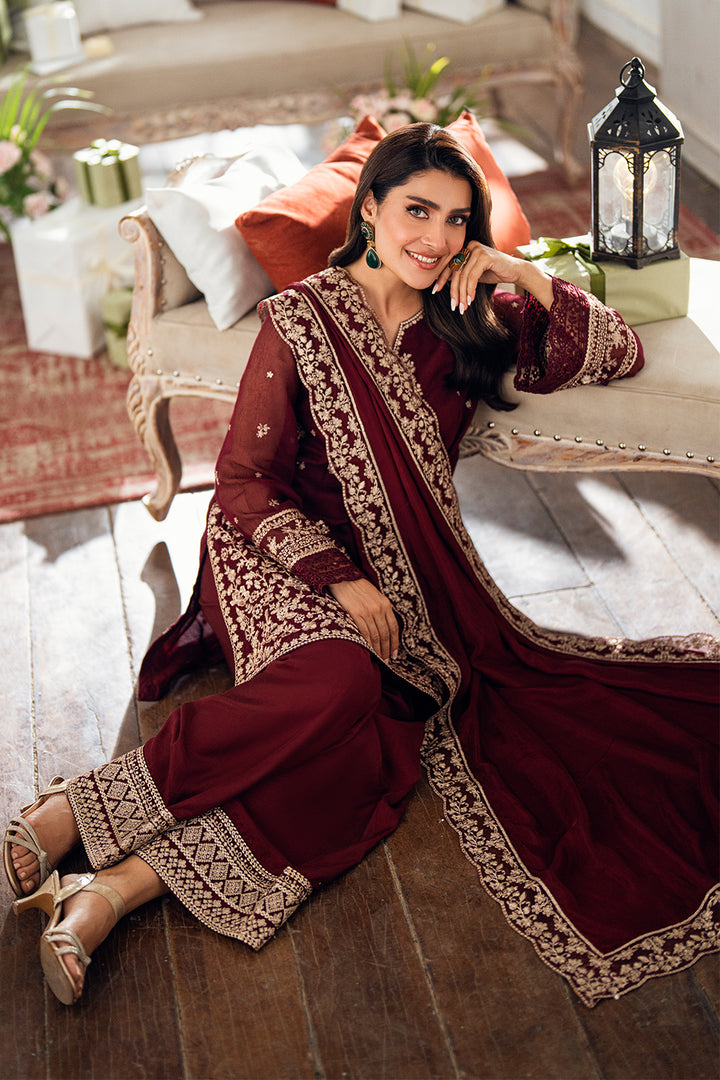 BERRY DUSK BY AZURE | ELEGANTLY FULLY HEAVY GOLDEN THREAD EMBROIDERED SEQUENCE WORK CHIFFON | UNSTITCHED 3-PIECE SUIT | D-I-01558