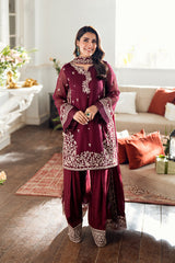 BERRY DUSK BY AZURE | ELEGANTLY FULLY HEAVY GOLDEN THREAD EMBROIDERED SEQUENCE WORK CHIFFON | UNSTITCHED 3-PIECE SUIT | D-I-01558